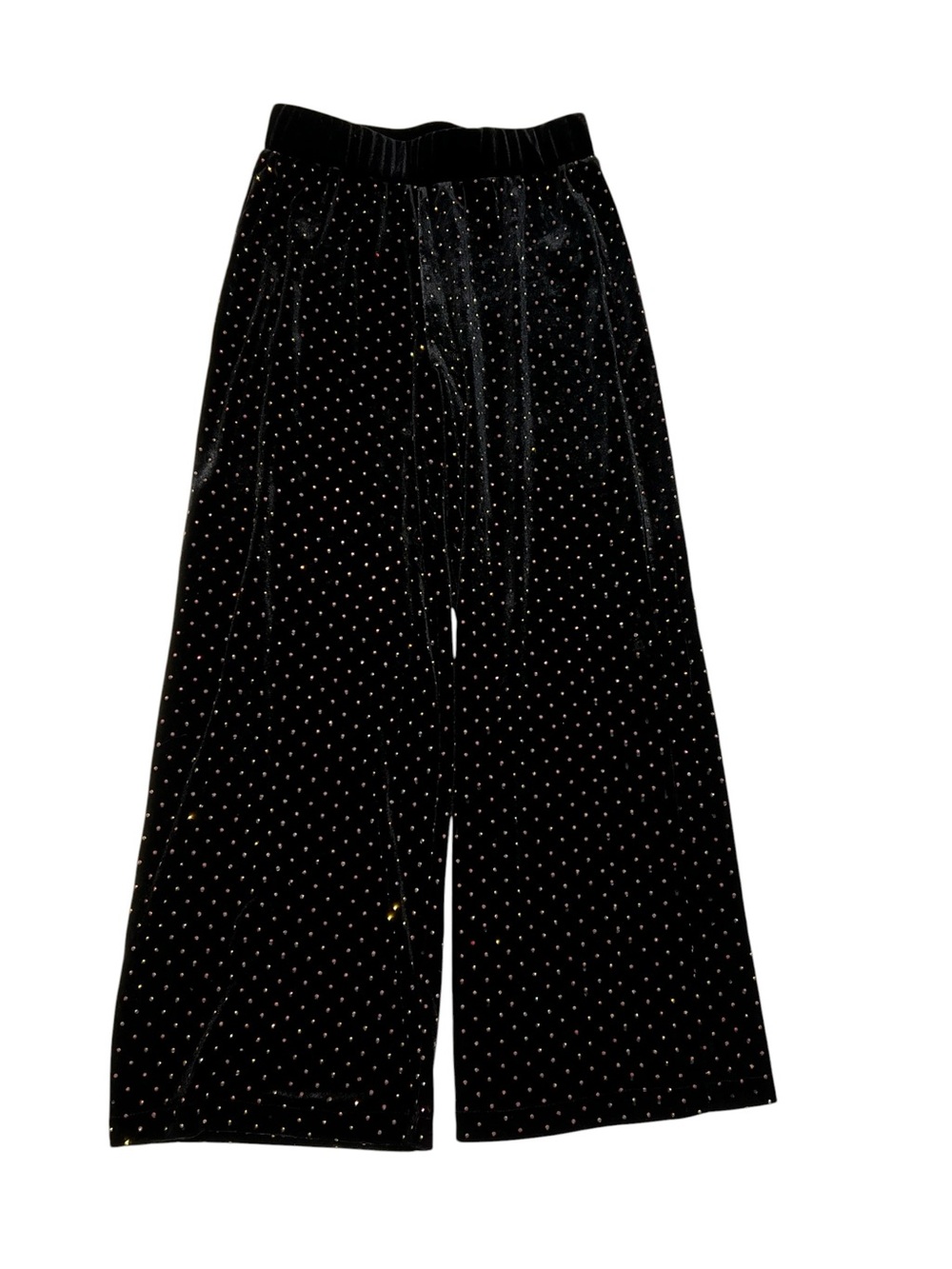Zara Velvet Wide-Leg Pants Girls 10 Y Black with Gold‎ Dot Detail